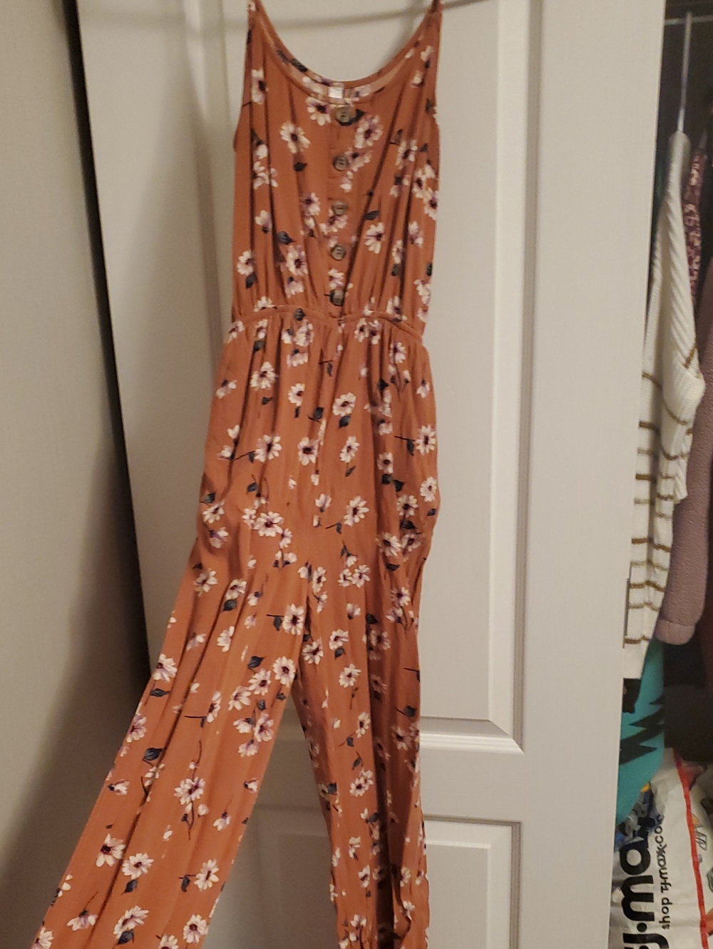 Women’s Floral Rust Jumpsuit - Sleeveless Wide-Leg